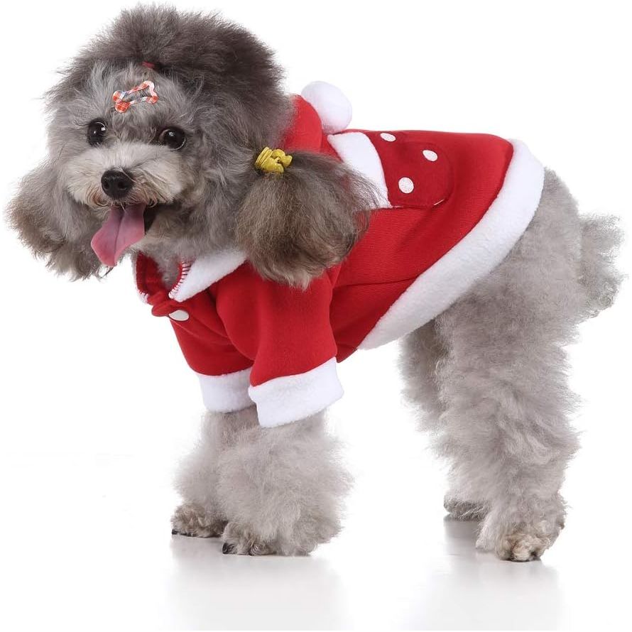 Kerst Hoodie Voor Huisdieren - Santa Hond Kostuum - Voor Kleine Honden, Puppy, Kat - Maat L - Zachte Katoenen Kersttrui - Comfortabele en Warme Huisdierkleding - Rood - Perfect Voor Feestdagen, Familie Foto's, Dagelijks Gebruik