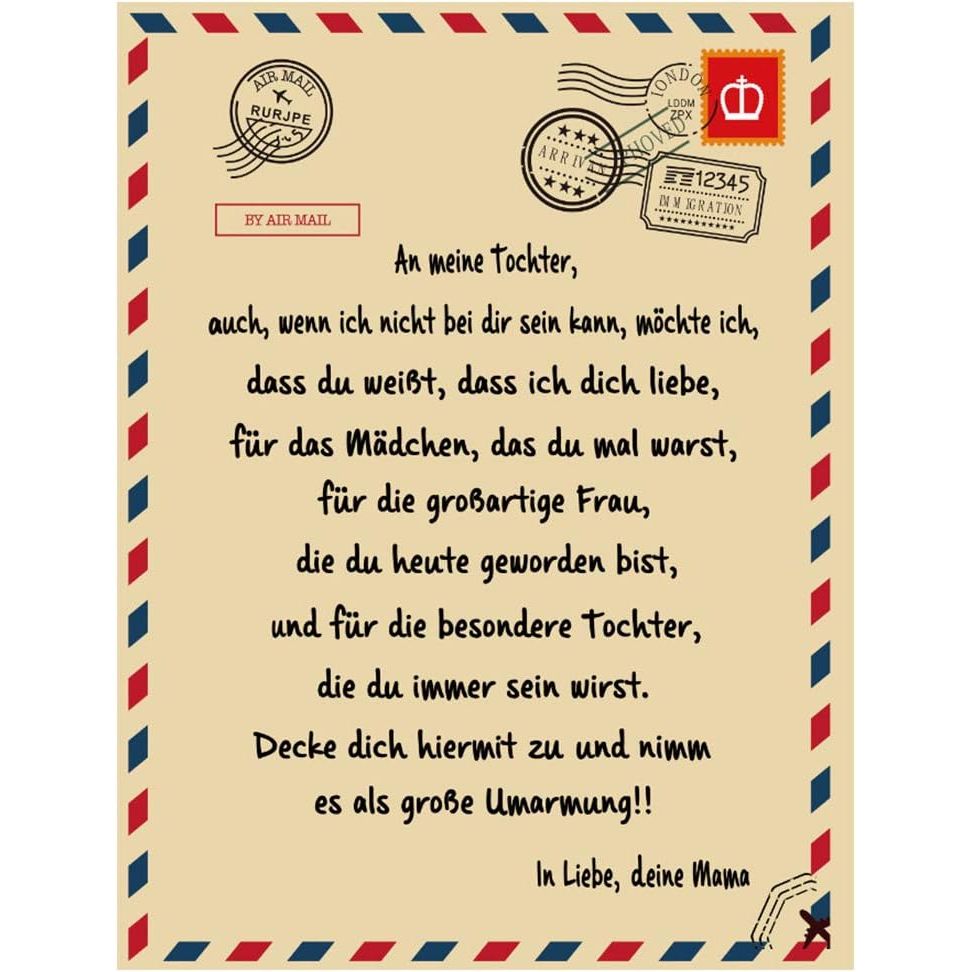 Flanellen Deken - Winterse Warmte met Duitse Brief voor Zoon & Dochter - Liefdesdeken - Geschenkidee voor Gezellige Avonden - 150x200 & 150x220 cm