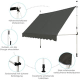 COSTWAY Verstelbare Balkonmarkies - 395 cm Breed - Hoogte 200-300 cm - UV- en Waterbestendige Zonneluifel - Aluminium en Oxford Weefsel - Inclusief Handmatige Korbel - Geen Boren Nodig - Grijs