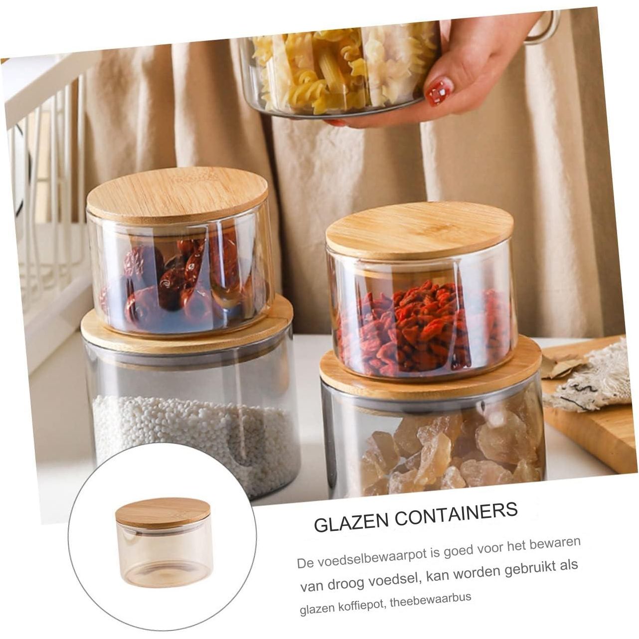 Glazen Voorraadpot - Mini Glazen Koekjestrommel - Keukenopslag Container - Glazen Theeblik - Apothekerspot - Voor Droogvoer, Granen, Suiker, Koffie, Honing - Luchtdichte Opslagpot - 10.5 x 10.5 x 10.5 cm - Transparant Glazen Voorraadbus