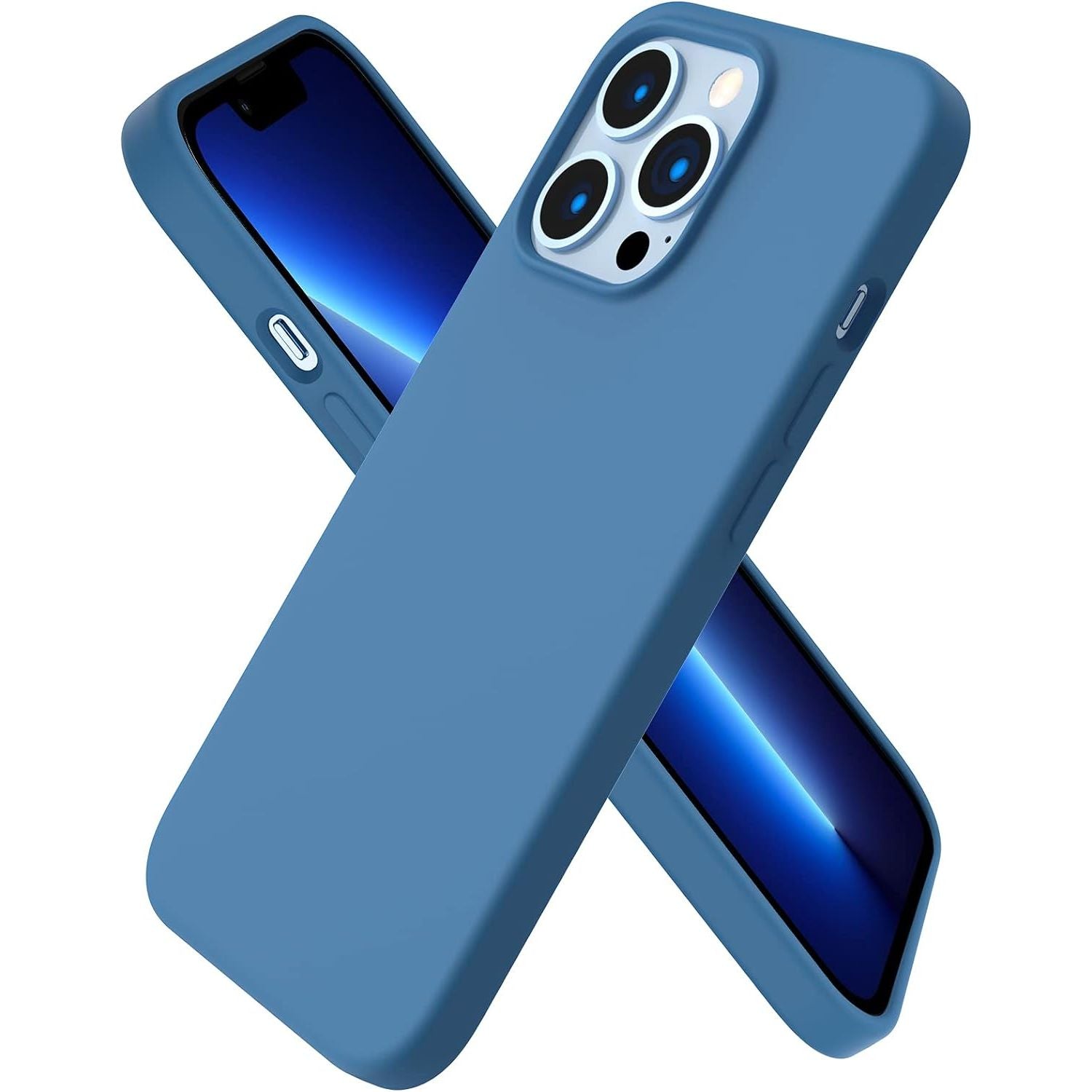 Blauwe Vloeibare Siliconen Hoes met 3 Lagen Volledige Bescherming voor iPhone 13 Pro - Compatibel met iPhone 13 Pro Hoesje 6.1, Slanke Vloeibare Siliconen 3-laags Volledige Dekking Zachte Gel Rubberen Hoes 6.1 inch Blauw