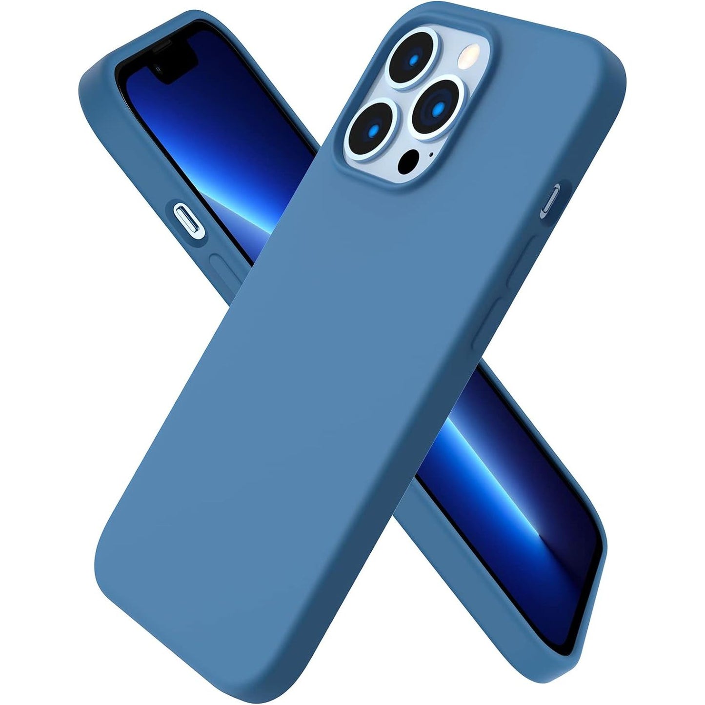 Blauwe Vloeibare Siliconen Hoes met 3 Lagen Volledige Bescherming voor iPhone 13 Pro - Compatibel met iPhone 13 Pro Hoesje 6.1, Slanke Vloeibare Siliconen 3-laags Volledige Dekking Zachte Gel Rubberen Hoes 6.1 inch Blauw