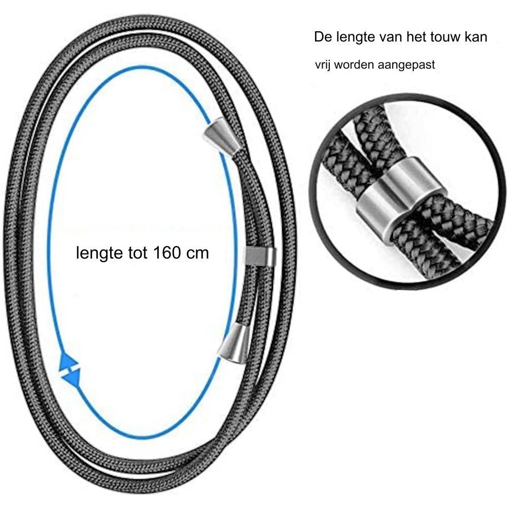 Schokbestendige Siliconen Hoes met Ketting voor Xiaomi Redmi 12C - Verstelbare Nekkoord, Transparant met Gehard Glas Schermbeschermer - Zwart of Roze