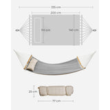 Tweepersoons Hangmat 200 x 140 cm – SONGMICS Opvouwbare Hangmat Met Gebogen Bamboe Spreidstokken En Kussen – Oxford Stof In Grijs-Beige – Tot 225 kg Draagkracht – Comfortabele Buitenhangmat Voor Tuin, Strand En Reizen