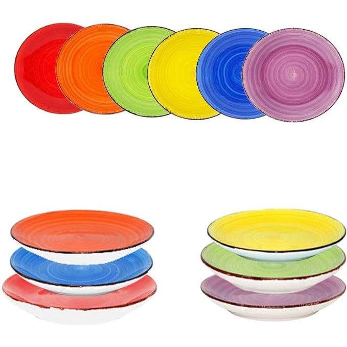 6 Stuks-  27x27x2.5 cm Combo Service Dinner Plates - Set in Levendige Kleuren Mix - Ideaal voor Pasta, Salades, en Hoofdgerechten - Vaatwasser- en Magnetronbestendig