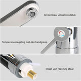 Elektrische Verwarming Waterkraan - 360° Roteerbare Kraan - Snelle Waterverwarmer Voor Keuken en Badkamer - LED Temperatuurdisplay - 3000W - IPX4 Waterdicht - 304 Roestvrij Staal - Voor Instant Warm en Koud Water