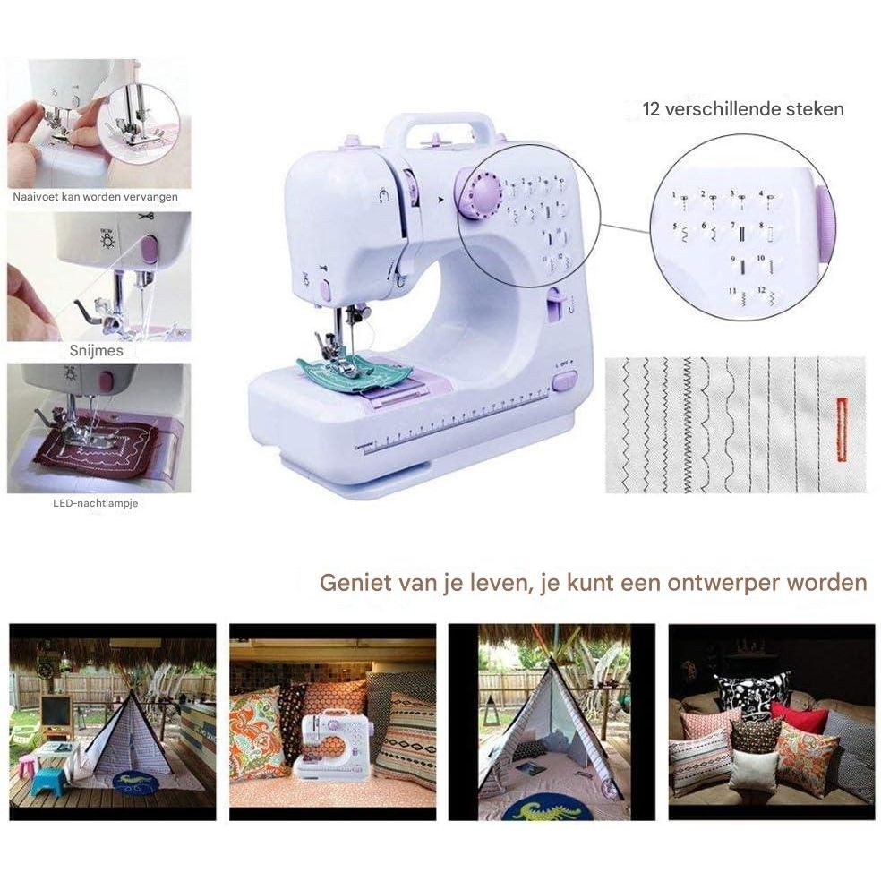 Elektrische Naaimachine – Mini Naaimachine voor Beginners – 12 Stiksels – Draadspoel Apparaat – Dubbele Draad – Compacte Naaiapparaat – EU 220V – Roze Naaimachine – Draagbare Handnaaimachine – Kleine Tafelnaaimachine