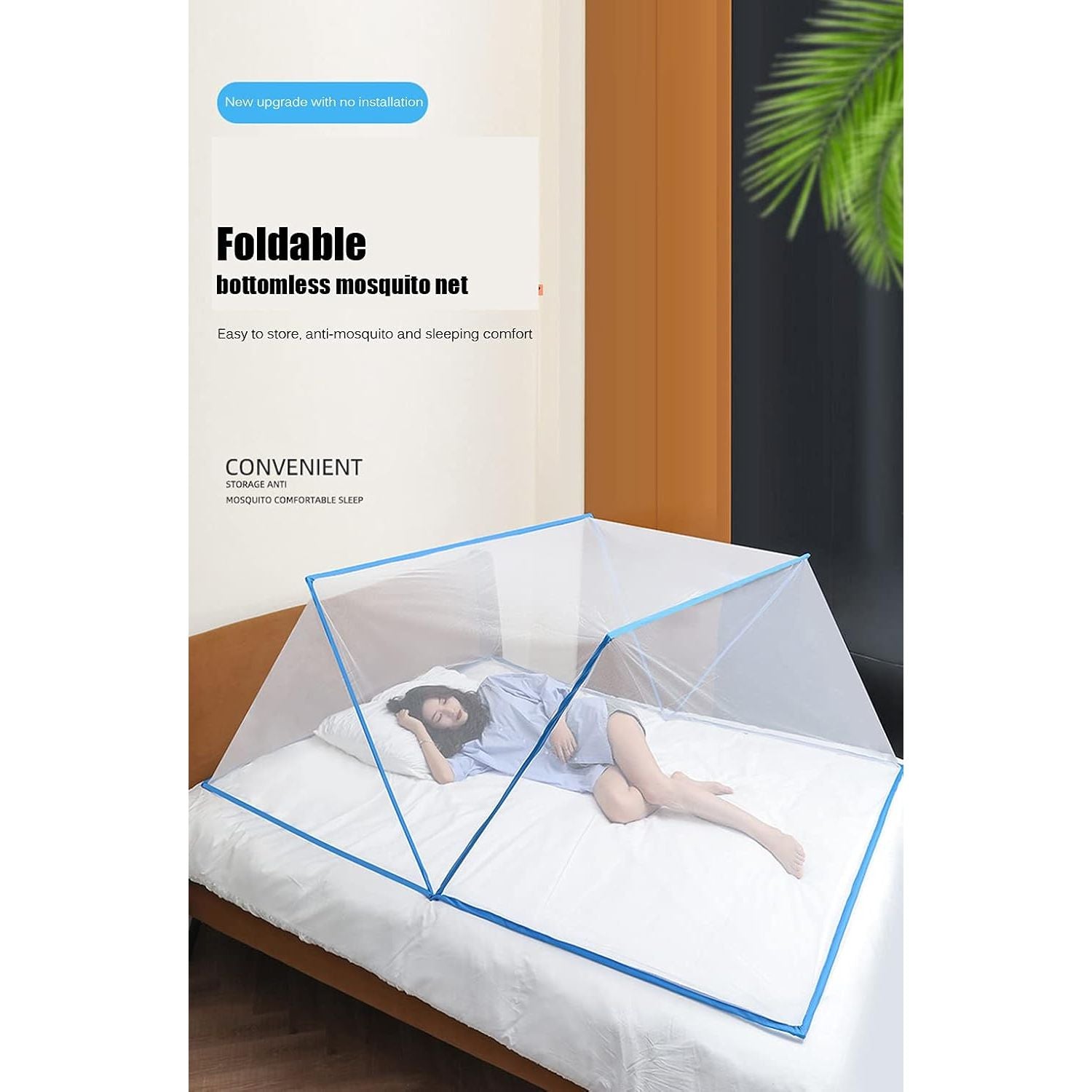 Opvouwbare Draagbare Klamboe voor Volwassenen – 190x100x80cm – Zelfstaand Muskietennet Zonder Bodem – Ademend Polyester Mesh – Anti-Mug & Insectennet voor Binnen, Camping & Reizen – Blauw | Compact & Chemisch Vrij