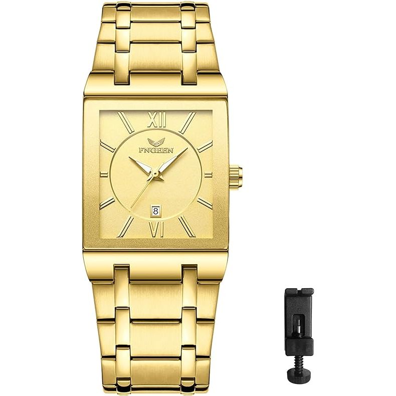 1-Stuks Herenhorloges Roestvrij Staal Datum Polshorloge Heren Analoge Quartz Horloges met Roestvrij Stalen Band Rechthoekige Kalender 3ATM Waterdichte Horloges Geschenken voor Mannen Multicolor