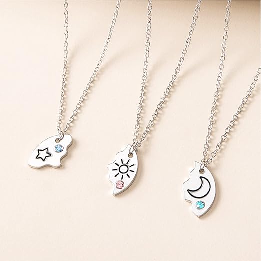 3-Delige Vriendschapskettingen Set - Zilveren Kettingen Voor Vrouwen - Beste Vriendinnen Kettingen Voor 3 Meisjes - Ster, Zon En Maan Kristal Kettingen - Vriendschapssieraden Cadeau Voor Verjaardag, Afstuderen En Speciale Gelegenheden