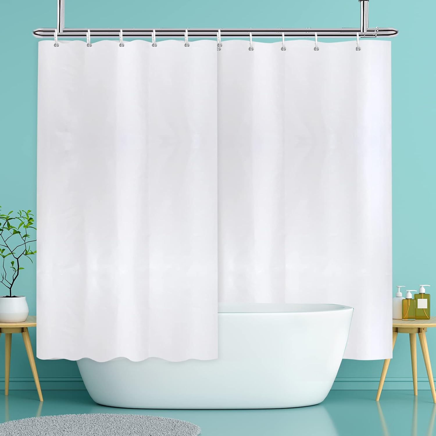 Wit Douchegordijn - 300 x 200 cm - Waterafstotend, Anti-Schimmel Douchegordijn met Magneet - Inclusief Kunststof Haken - Polyester Stof - Oversized Douchegordijn voor Badkamer