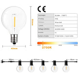 30M Buitensfeerlicht G40 – LED Lichtslinger – 50 + 2 Onbreekbare Kunststof Lampen – Waterdicht IP45 – Warm Wit 2700K – Perfect Voor Tuin, Patio, Feest, Bruiloft, Feestjes – Edison Stijl LED-lampen – Energieklasse G