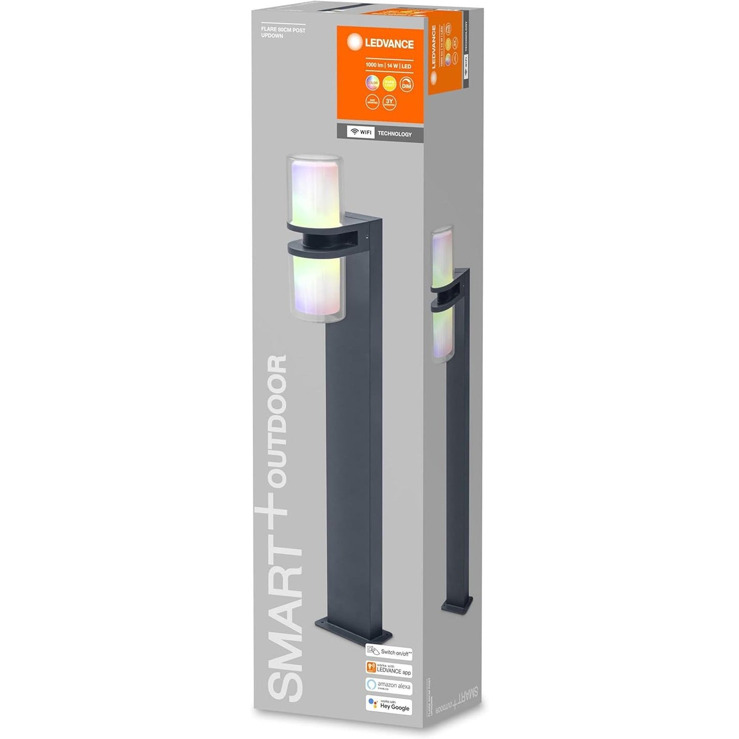 LEDVANCE Smart+ Updown buitenlamp RGB – slimme LED wandlamp 14W 1000 lumen – WiFi tuinverlichting met app en spraakbediening – 3000K warm wit en 16 miljoen kleuren – IP44 spatwaterdicht – 132 x 100 x 800 mm buitenlamp