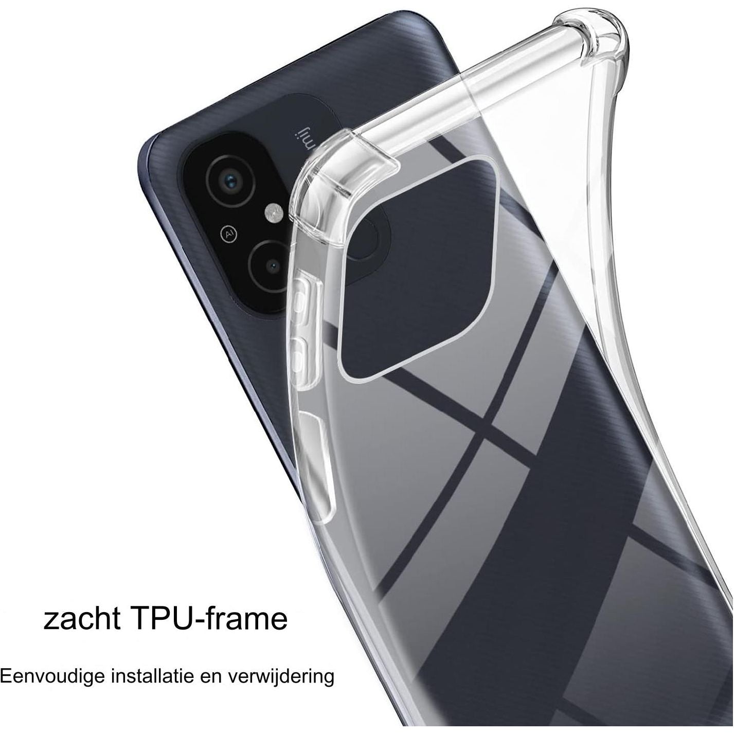 Schokbestendige Siliconen Hoes met Ketting voor Xiaomi Redmi 12C - Verstelbare Nekkoord, Transparant met Gehard Glas Schermbeschermer - Zwart of Roze