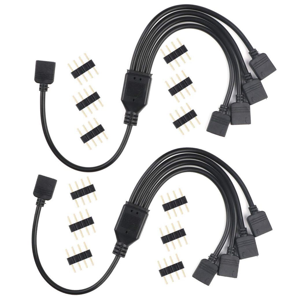 2 Stuks - LED Strip Connector - 4-Pins RGB Splitter Kabel Voor LED Strip - 1 naar 4 Poorten - Voor LED Kleurveranderende Strips - 30cm Lengte - Inclusief 12 x 4-Pin Connectoren - Ideaal voor 5050/3528 LED Strips