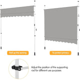 Handmatig Verstelbare Zonnescherm – Retracteerbare Banne Voor Balkon, Terras, Café – Telescopische Stangen Met Verstelbare Hoogte Van 210 Tot 300 cm – Zonwering Met Manivelle – Waterafstotend Polyester – 250 cm – Lichtgrijs