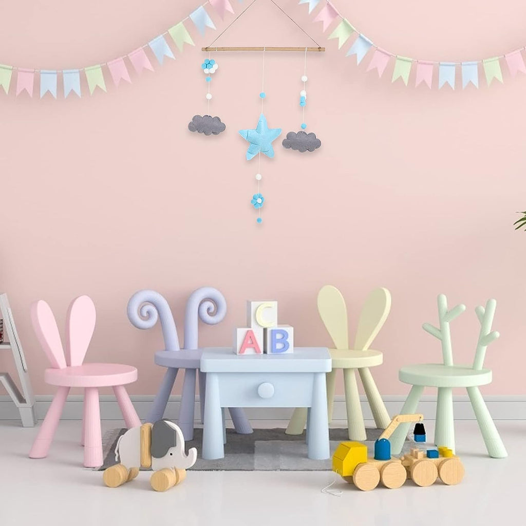 Muurhanger voor Kinderkamer - Ster & Wolk Decoratie - Fotolijst Collage - Perfect voor Babykamer, Kinderkamer, Slaapkamer - Blauw Huis Ornament - Lichtblauw