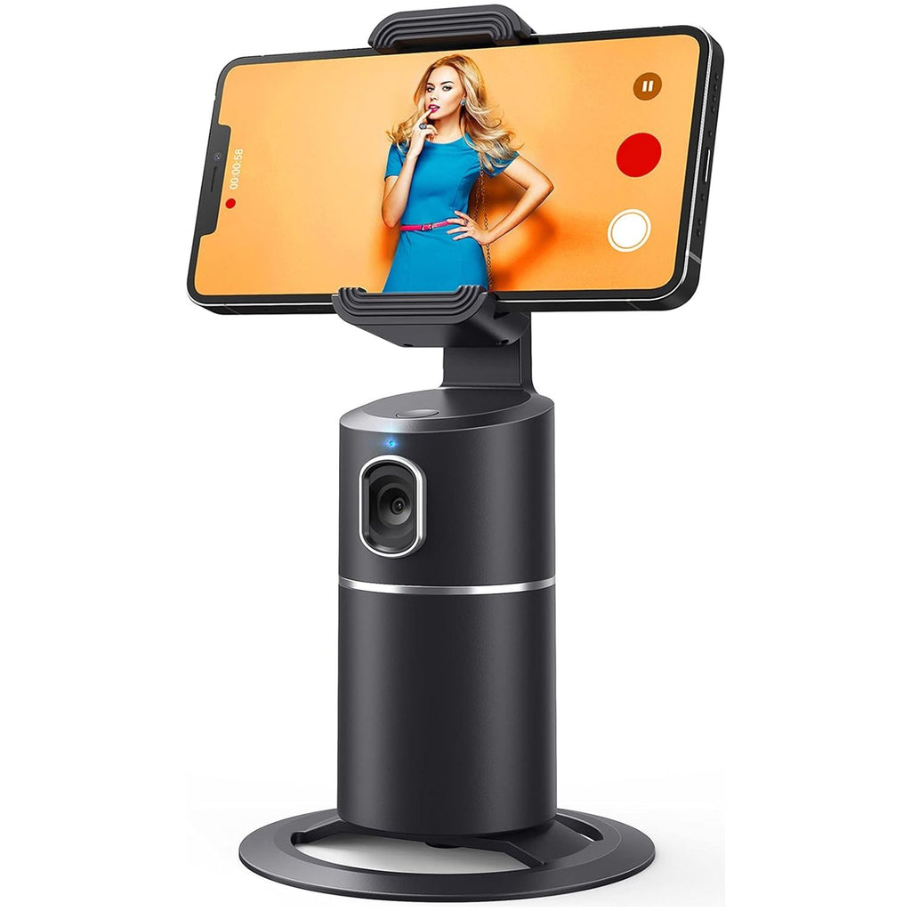 Auto Face Tracking Phone Holder - 360° Rotating Camera Mount for Live Streaming and Vlogs - Smart AI Tracking, No App Required - Adjustable Phone Mount with Rechargeable Battery for Video Calls and Social Media