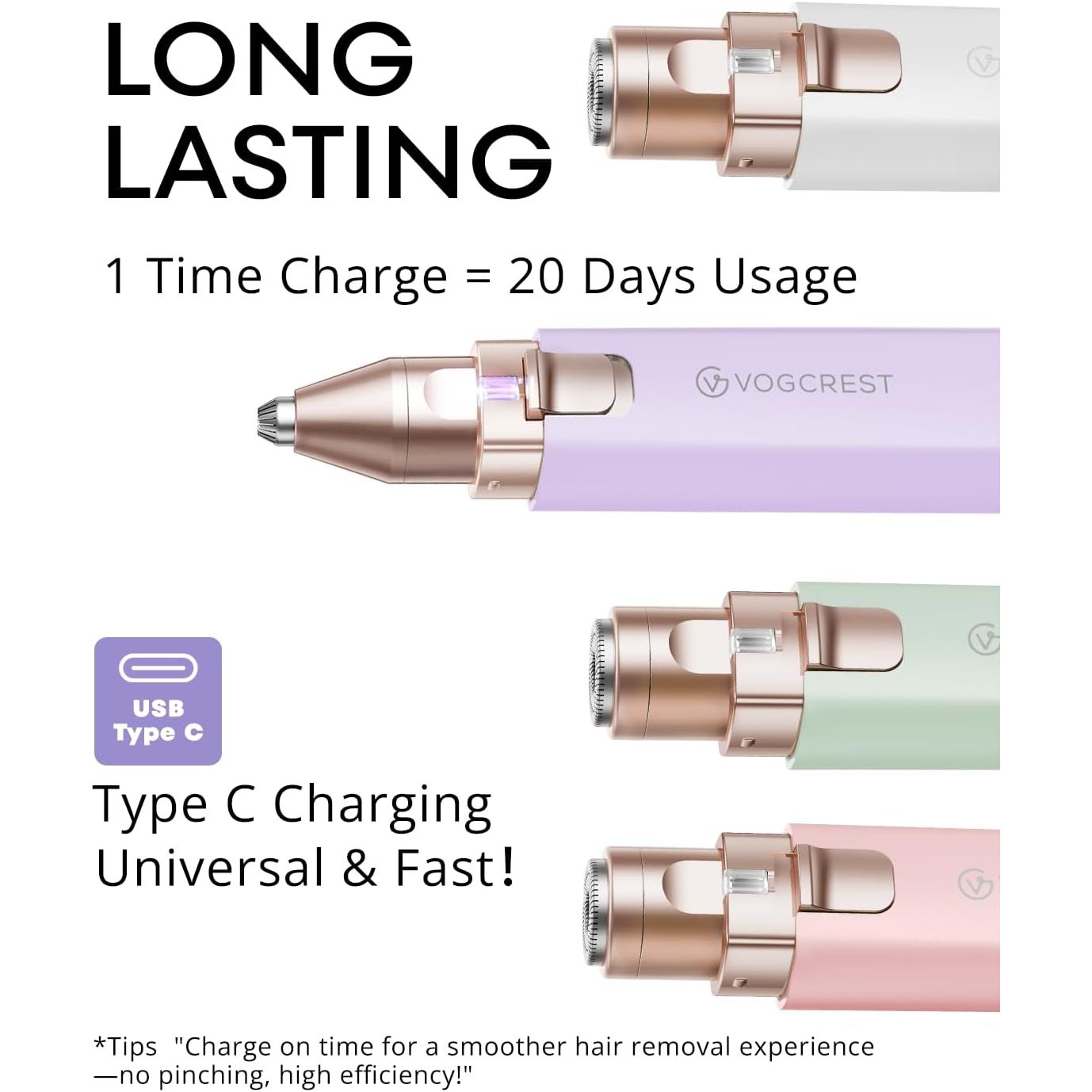 Vogcrest - 2 in 1 Elektrische Gezichts- en Wenkbrauwtrimmer – Oplaadbaar via Type-C met Ingebouwde LED-Lamp – Draagbaar & Discreet – Pijnvrije Haarverwijdering voor Vrouwen – Geschikt Voor Gezicht, Lippen & Wenkbrauwen