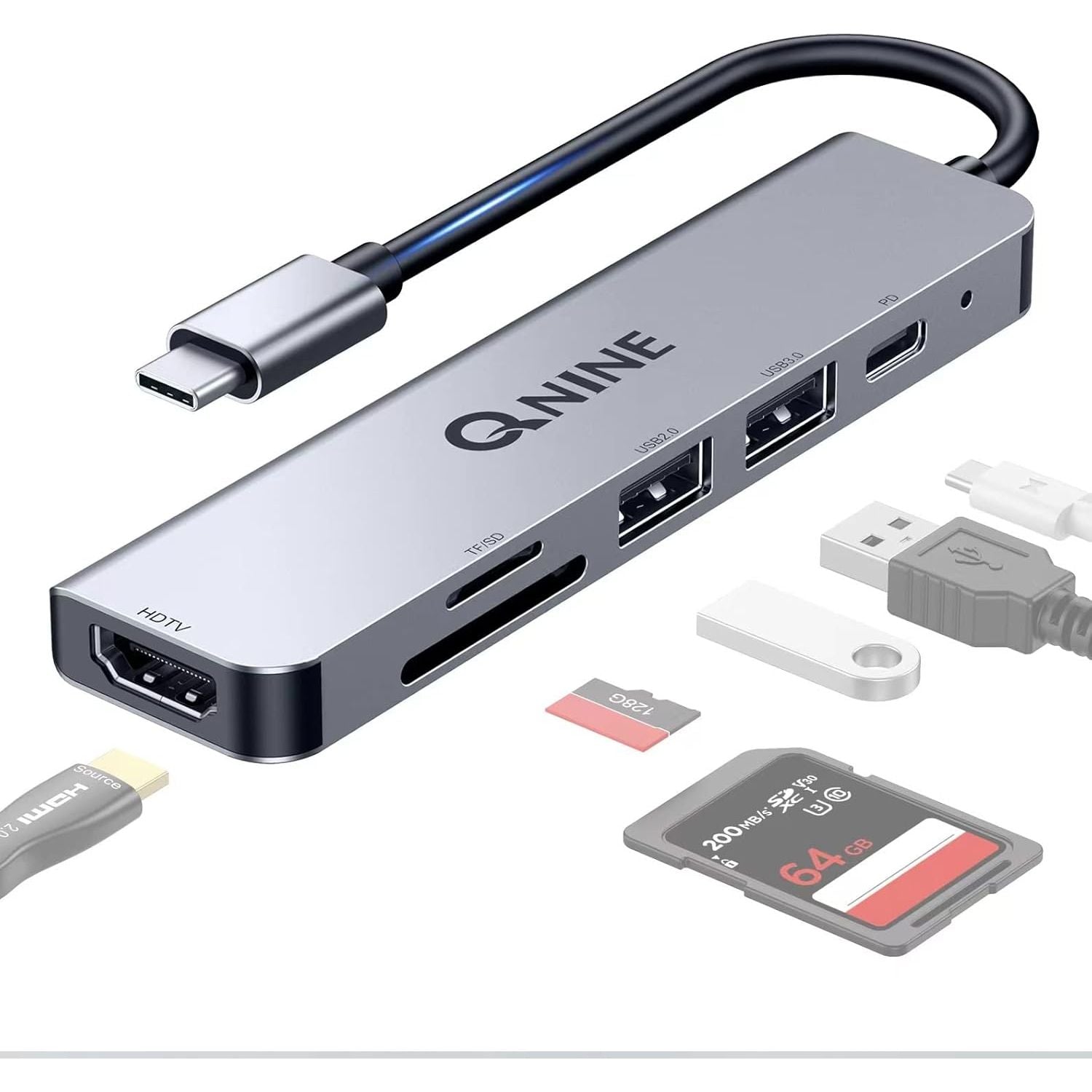 6 in 1 USB C Hub - 6 Poorten Aluminium USB C Adapter - 4K HDMI, 1080P VGA, USB 3.0x2, SD & TF Kaartlezer - 100W PD Opladen - Voor Type-C Apparaten - Hoge Resolutie, Snelle Gegevensoverdracht, Ideaal Voor Laptops - Draagbare Aluminium Behuizing