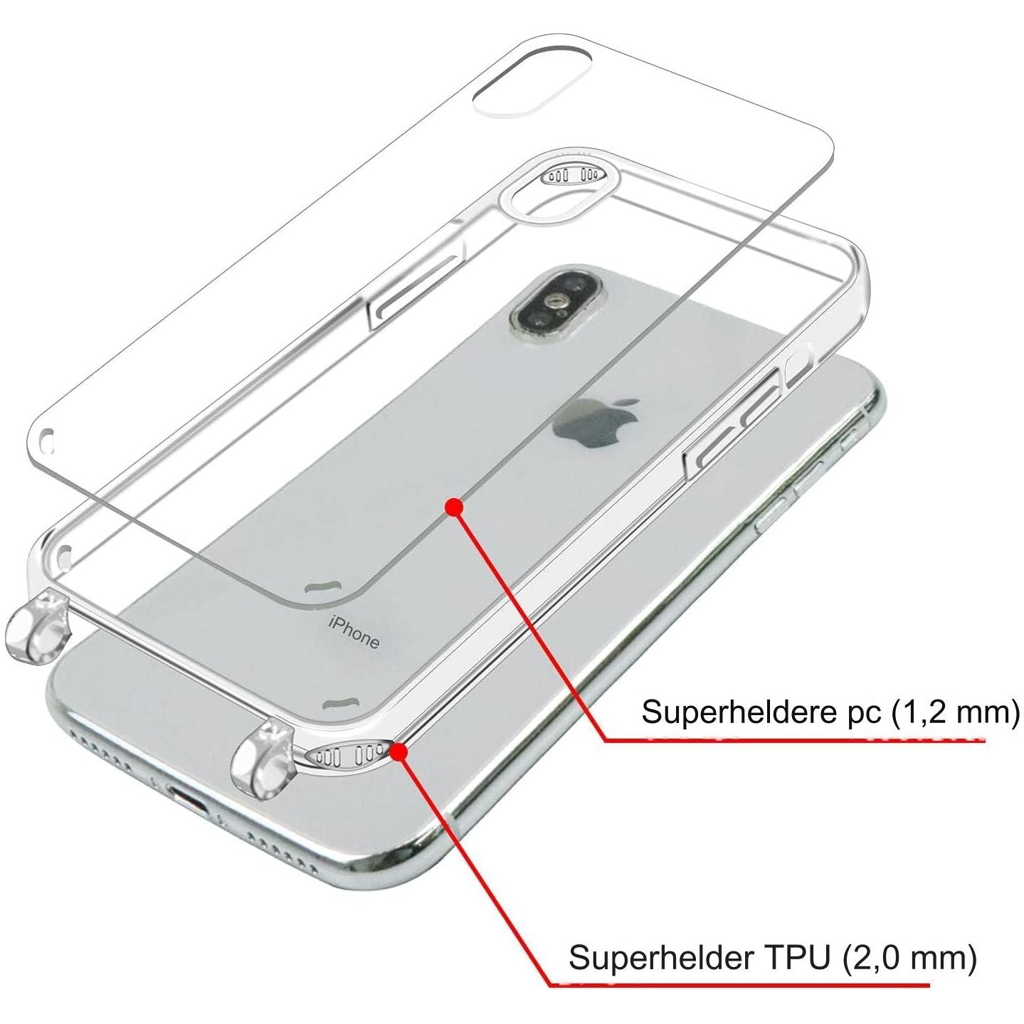 iPhone X/XS Hoesje Met Lanyard - Transparant Verstelbaar Nekkoord - Telefoonketting Hoes Met Volledige Bescherming - Geschikt Voor iPhone X/XS - Zwart 5.8
