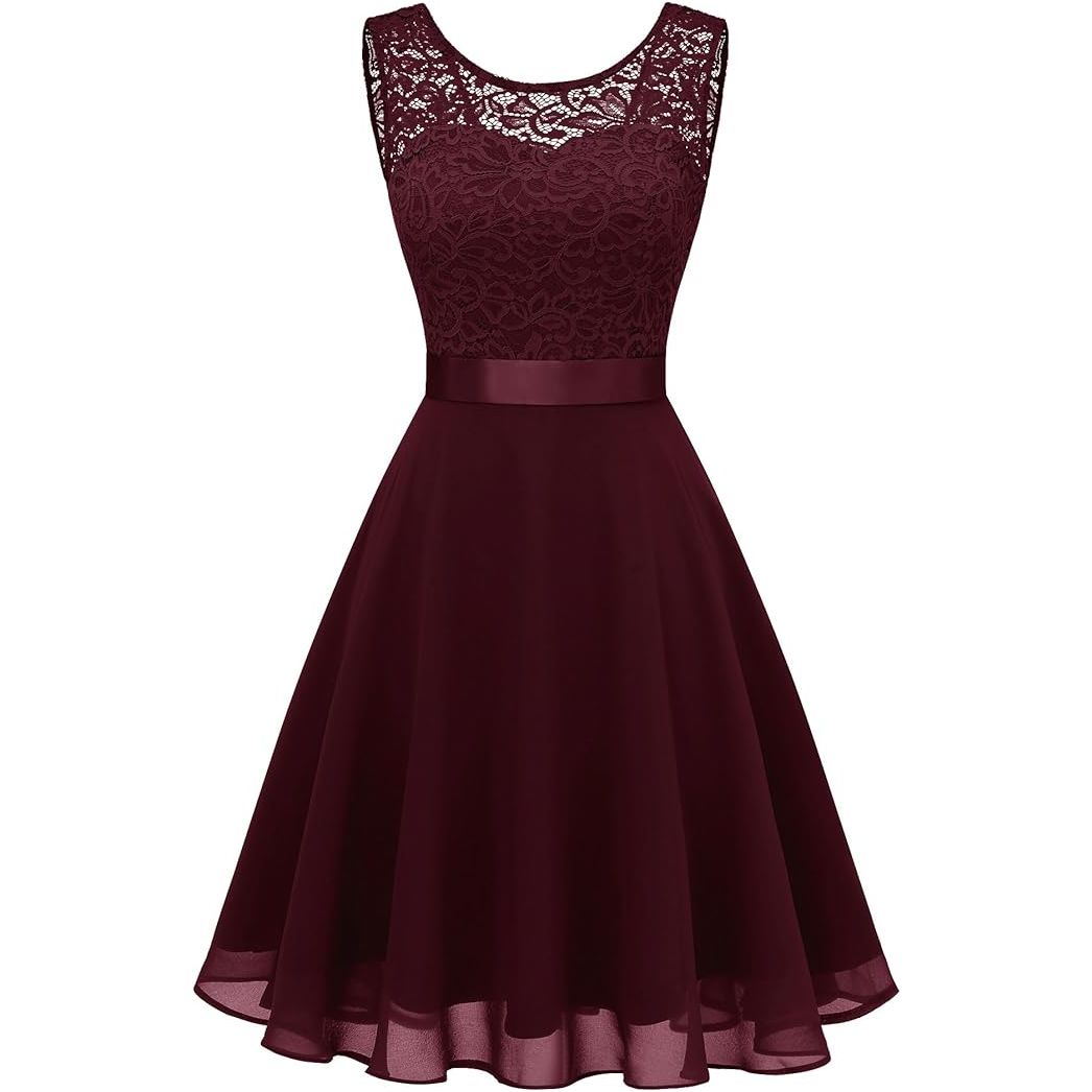 Korte Bloemenkant Bridesmaid Jurk – A-Lijn Swing Party Jurk – Retro Cocktailjurk Met Strikceintuur – Perfect Voor Bruiloften, Proms, Feestjes en Speciaal Events