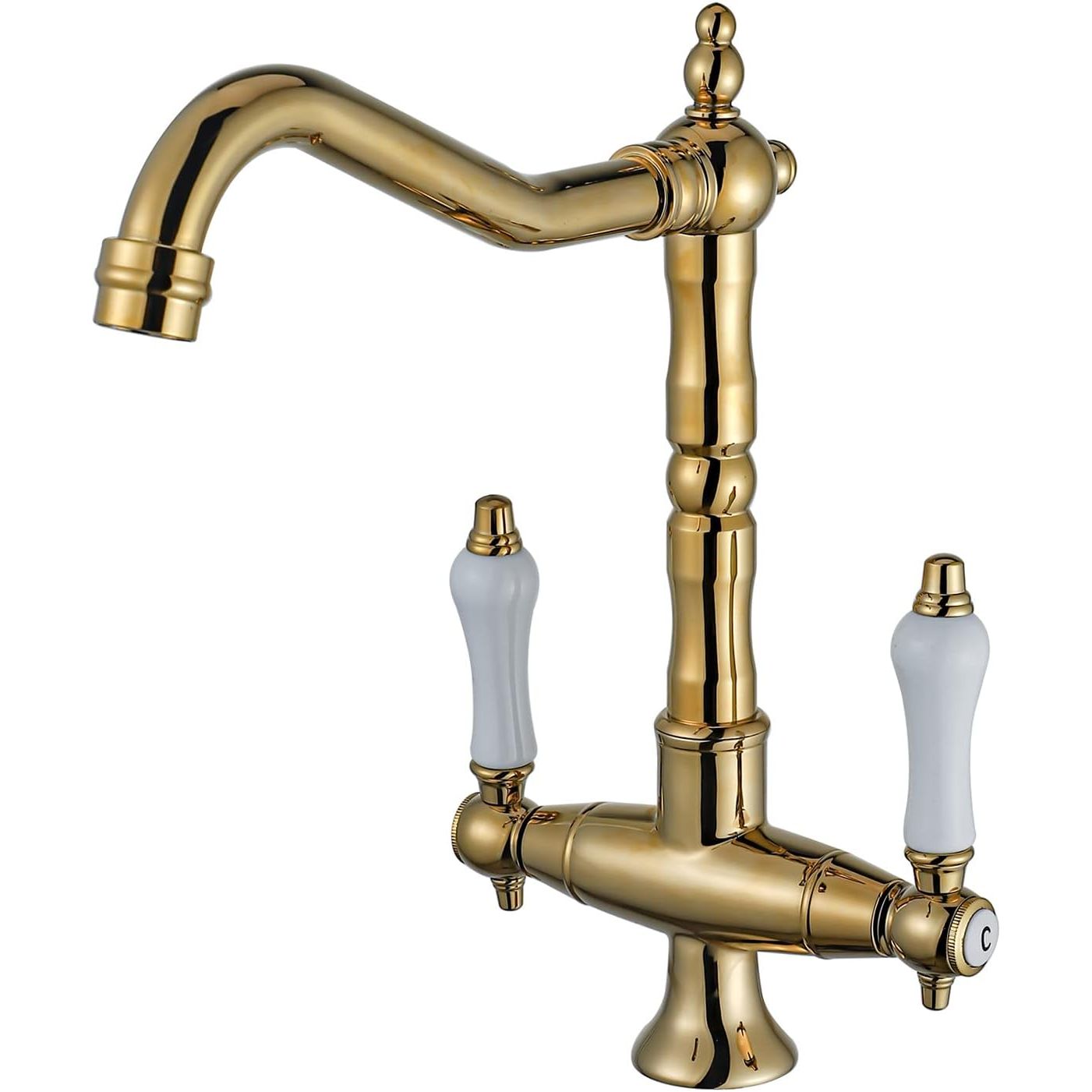 Keukenkraan Geborsteld Messing – Retro Stijl – 360° Draaibare Gootsteenkraan – Enkel Gat Installatie – Antieke Kraan Voor Koud & Warm Water – Luxe Design Voor Keuken & Badkamer