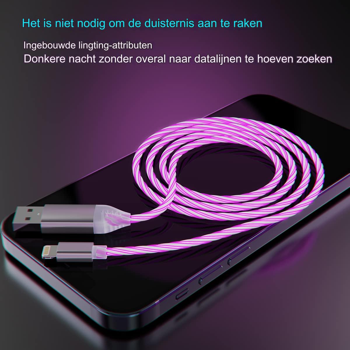 Verlichte LED iPhone Oplaadkabel - 2 Meter - 3A Snelladen - MFi Gecertificeerd - Bewegende LED Verlichte USB Lader - Universeel Geschikt voor Alle Apple-apparaten met Lightning Port - Voor iPhone / iPad / AirPods - Wit