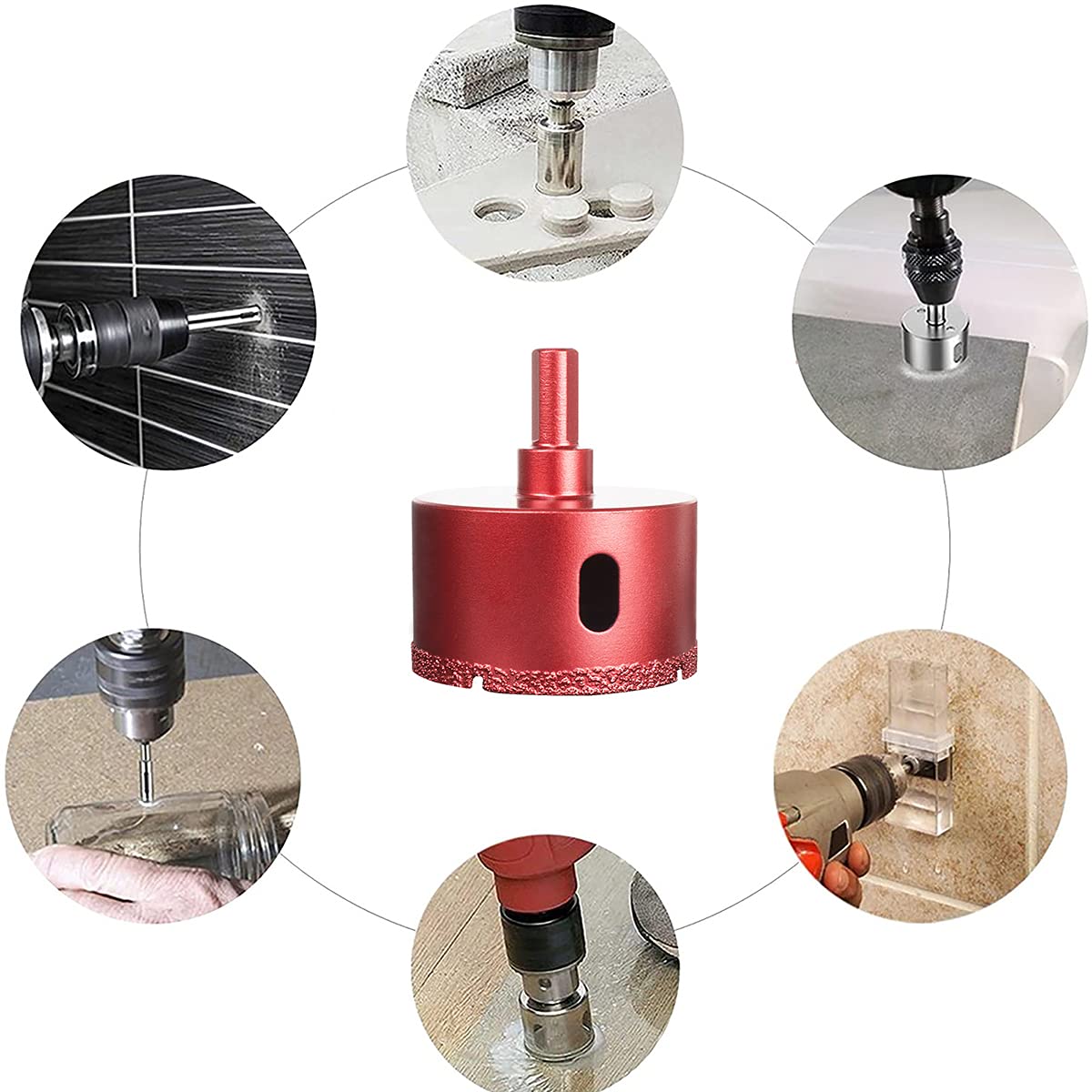 Diamanten Boorset - Prestatiekern Gatzaag voor Glas-Tegel-Graniet-Marmer-Porselein - Set van 11 Diverse Maten - 70mm Kernzaag - Rood