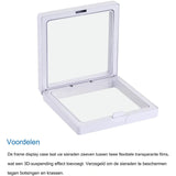 Set van 6 Floating Frame Display Houder - 3D Sieraden Display Box - 9 x 9 x 2 cm - Wit - Vierkante Acryl en TPU Display voor Ringen, Kettingen, Armbanden, Munten, Postzegels - Met Klapontwerp voor Makkelijk Gebruik en Bescherming