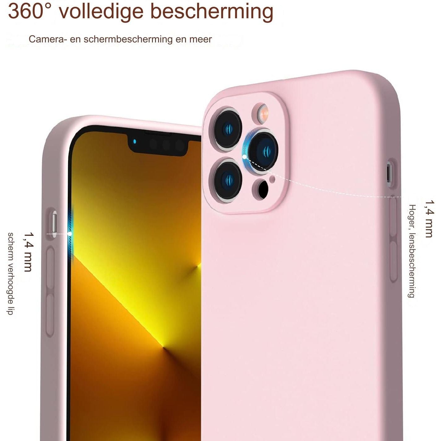 Telefoon Hoesje - Compatibele iPhone 13 Pro Max Hoesje 6.7 inch - met 2 * Scherm Beschermer Vloeibaar Siliconen Gel Rubberen Cover [Volledig Lichaam] Schokbestendig Beschermend Telefoonhoesje voor iPhone 13 Pro Max-Pale