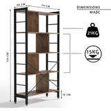 Houten Boekenkast met 4 Niveaus - Industrieel Wandrek - Vrijstaande Kast van MDF en IJzeren Frame - Staande Kast in Vintage Bruin en Zwart - Houten Etagère Boekenrek - Open Plankenkast voor Woonkamer of Kantoor