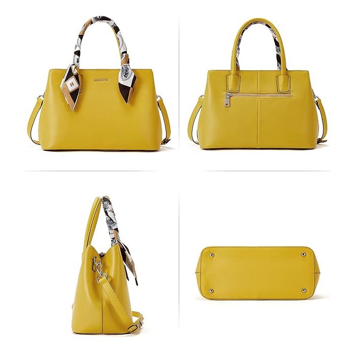 BOSTANTEN Luxe Dames Handtassen van Echt Napa Leer - Elegante Designer Schoudertas in Geel met Exclusieve Pure Zijden Sjaal, Stijlvolle Ritssluiting en Zijden Voering, Perfect Voor Dagelijks Gebruik en Speciale Gelegenheden