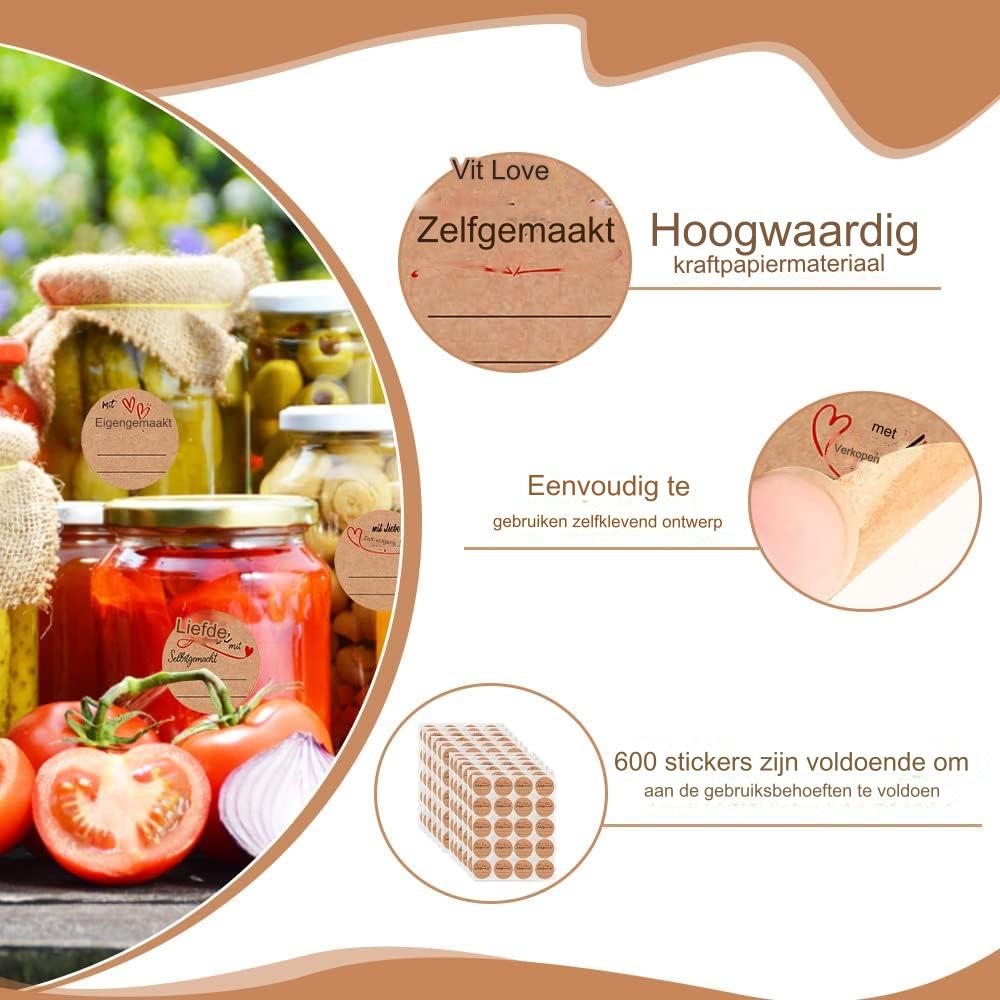 600 Stuks Ronde Kraft Jam Labels Voor Jampotten - Zelfklevende Stickers Voor Jam, Inmaakpotten en Cadeaus - Blanco Kraft Etiketten - 6 Verschillende Stijlen - Bruin - Natuurlijke Kraft Papieren Stickers - 30 Vellen x 20 Labels Per Vel