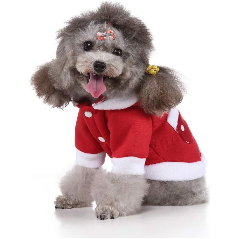 Kerst Hoodie Voor Huisdieren - Santa Hond Kostuum - Voor Kleine Honden, Puppy, Kat - Maat L - Zachte Katoenen Kersttrui - Comfortabele en Warme Huisdierkleding - Rood - Perfect Voor Feestdagen, Familie Foto's, Dagelijks Gebruik