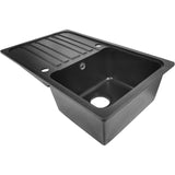 Aquamarin Granieten Spoelbak met Afdruipgedeelte - Keukenspoelbak 76x46 cm - Inbouw Spoelbak Rechthoekig - Reversible Drainer - Composiet Spoelbak van 80% Kwarts - Zwarte Keuken Spoelbak met Overloop en Afvoerset