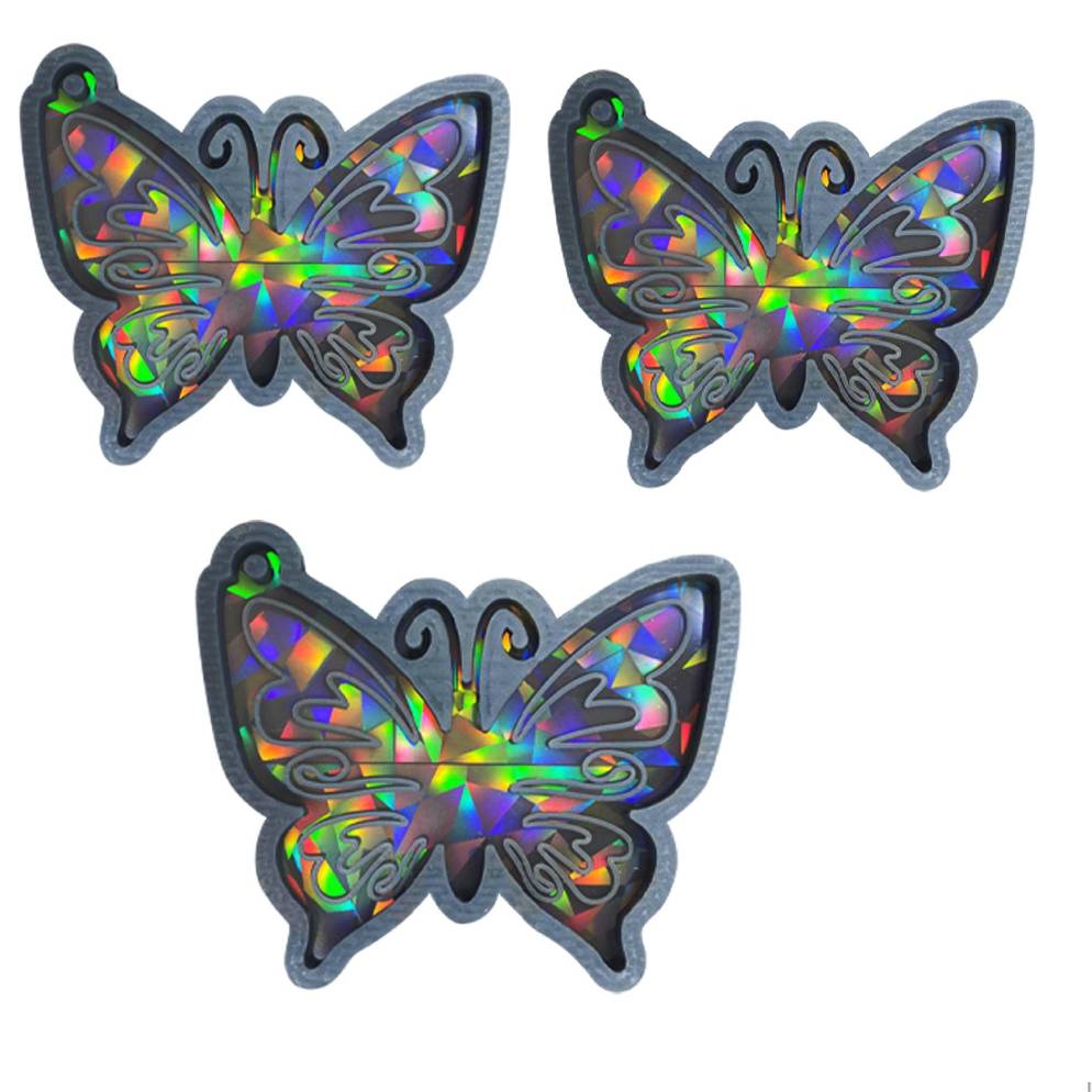 Holografische Vlinder Epoxyhars Siliconen Mal - Voor DIY Ketting Decoraties en Sleutelhanger Creaties - Zwart - 3 Stukken