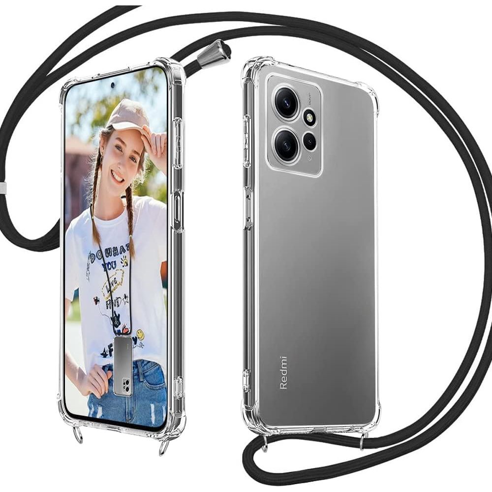 Mobiele Telefoon Hoes Met Koord - Geschikt voor Xiaomi Redmi Note 12 4G, Hoesje met Riem, Transparante Siliconen Telefoonhoes voor Redmi Note 12 4G, Crossbody Beschermhoes met Ketting, TPU Schokbestendige Cover