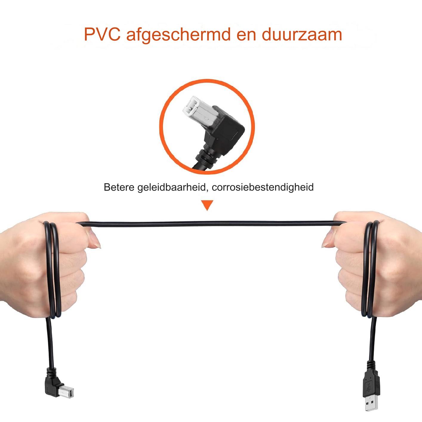1 Stuk Zwart Gevlochten USB 2.0 A Male naar B Male Printer & Scanner Kabel met Rechte Hoek - 100cm, 90 Graden Aansluiting voor Efficiënte Dataoverdracht