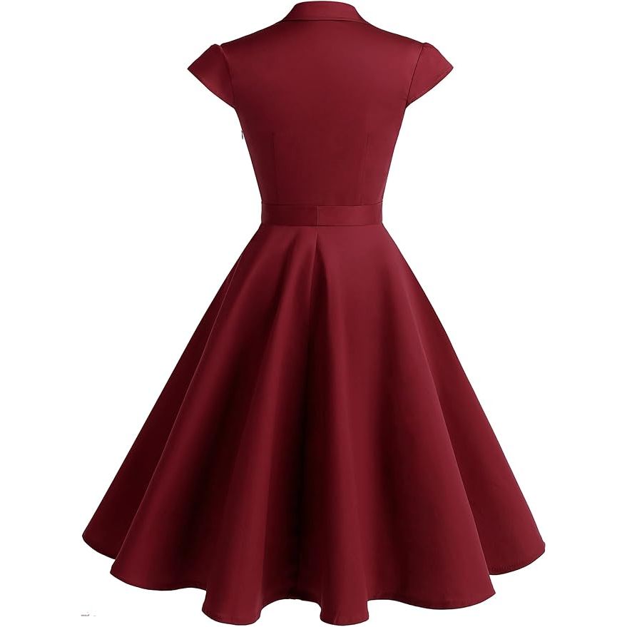 1950s Retro Swing Jurk voor Dames – Vintage Rockabilly Cocktailjurk – Met Capmouwtjes, V-Hals en Verwijderbare Riem – A-lijn Silhouet – Knielang – Perfect Voor Feestjes, Bruiloften, Proms en Themafeesten
