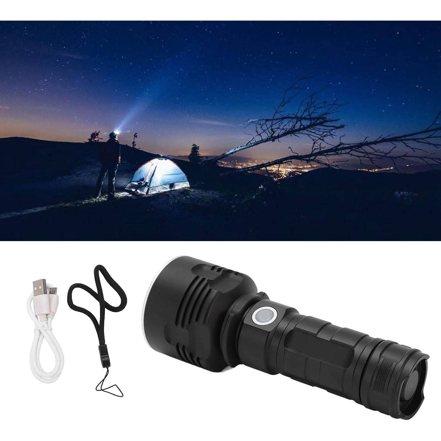 Waterbestendige Oplaadbare LED Zaklamp - Multifunctionele, Krachtige Buitenlamp met USB, Ideaal voor Camping, Wandelen, Patrouille, Avontuurlijke Activiteiten - Duurzaam Aluminium, USB-Oplaadbaar, 3 Verlichtingsstanden