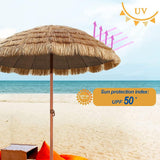 Hawaïaanse Parasol 180 cm met Kantelfunctie – Ronde Tuinparasol, UV50+ Zonwering, Waterdicht, 8 Verstevigde Ribben – Voor Strand, Tuin, Balkon of Terras (180 cm / 6 FT)