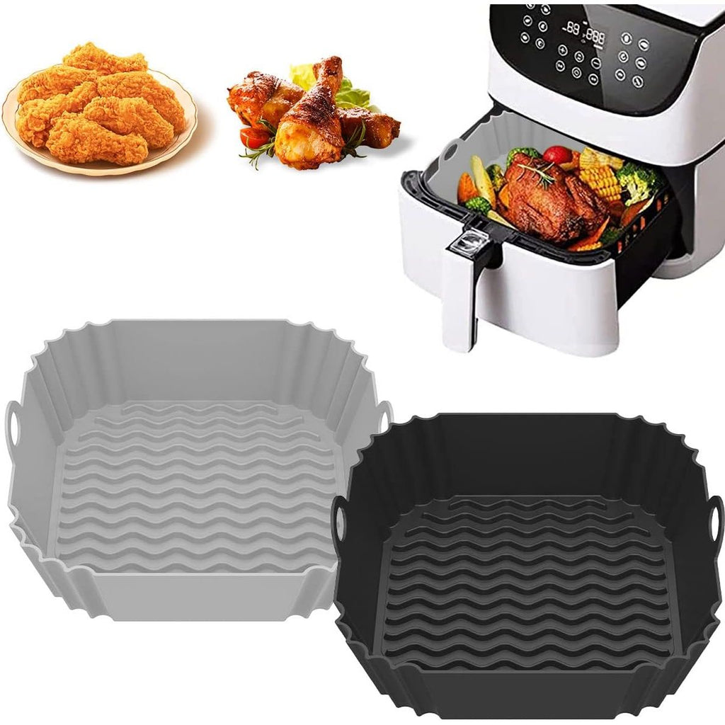 2 Stuks - Siliconen Bakvorm Voor De Airfryer - Vierkante Herbruikbare Airfryerliners 20x20 cm (8 inch) - Oliegeleidingsontwerp - Geschikt voor Airfryers 4-8 QT - Vaatwasserbestendig