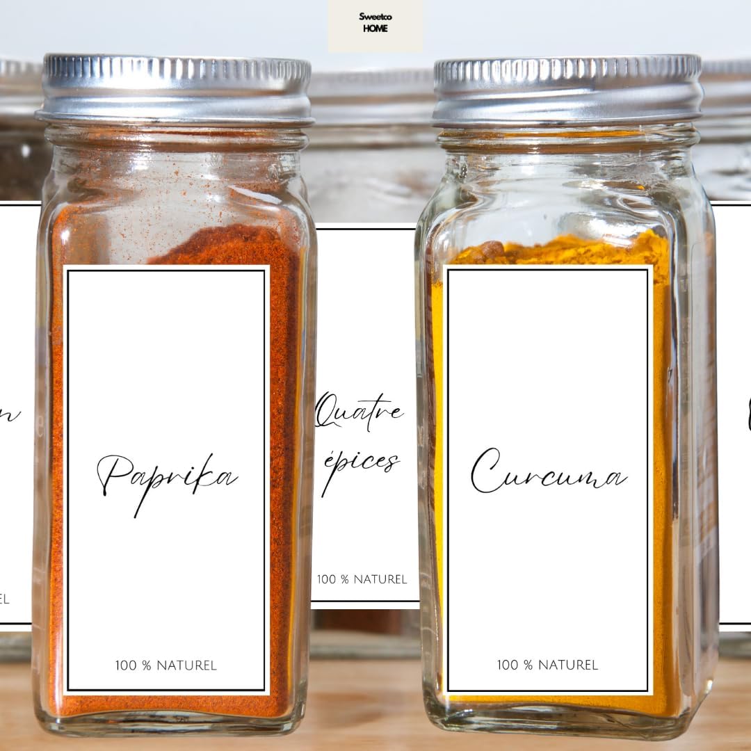 281 Stuks Spice Jar Labels - 6 x 3 CM - Minimalistische en Moderne Vinyl Stickers voor Kruidenpotten - Voorraadpot Labels in Frans, Engels en Spaans - Waterdicht en Duurzaam - Inclusief Liniaal en Checklist - Klaar voor Gebruik