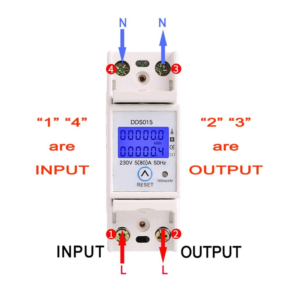 SINOTIMER - DDS015 - 230V DIN Rail Enkelfase Wattmeter - Energiemeter AC met Resetfunctie Kaemma - Vermogensverbruik en Elektronische Energiemeting - Kleur: Wit