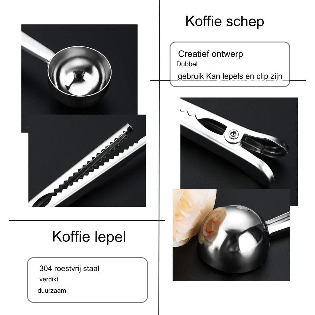 Koffieschepje van 7 Inch met Zakclip, Zilveren Koffieschepje in SUS 304, Koffieaccessoire Koffielepel voor Meten, Afsluiten, Koffiemaatschepje voor Koffiebonen, Melkpoeder
