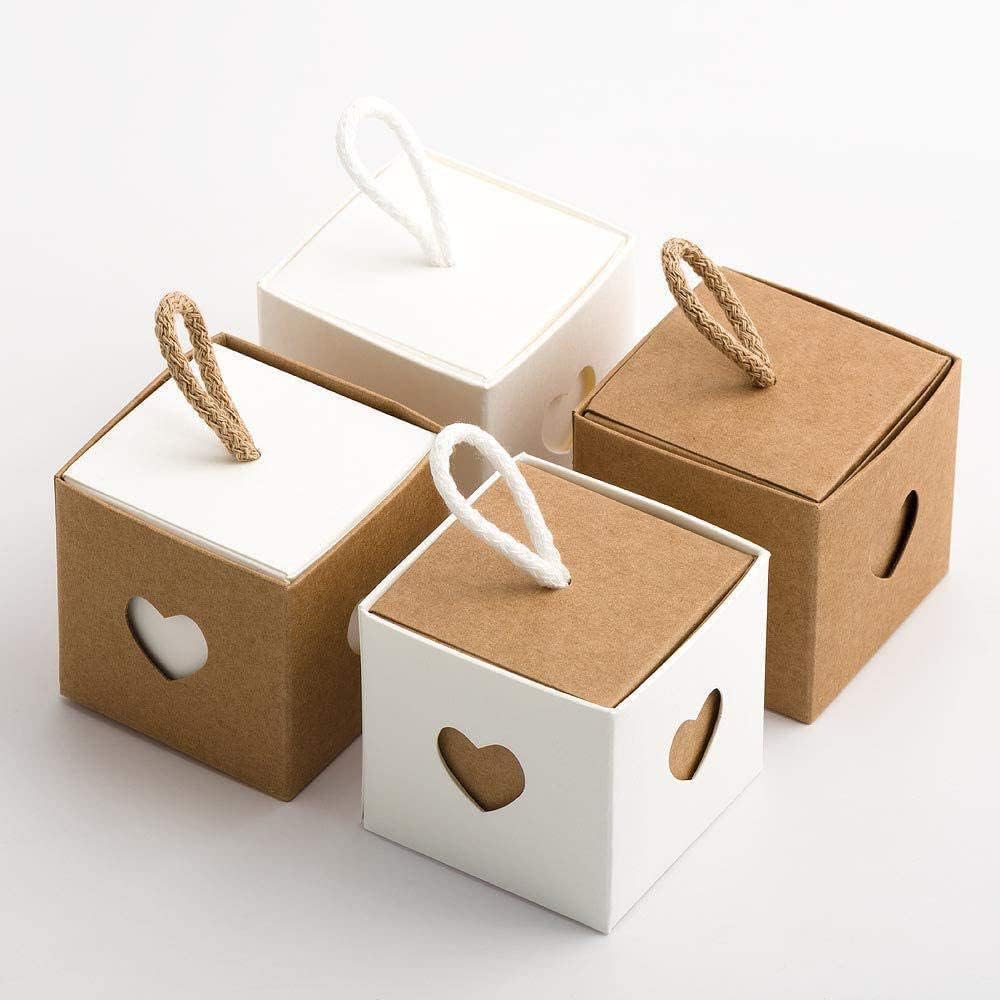 Kraft Papieren Snoepdozen - Vintage Stijl - Ideaal voor Bruiloft en Verjaardagsfeesten - Recyclebaar - Bruin en Wit - Set van 50
