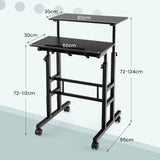 Mobiele Laboratoriumtafel / Bureau - In Hoogte Verstelbare Werktafel met Wieltjes - Ergonomische Zit-Sta Tafel en Presentatiewagen - Staand Bureau - PC-Werkstation voor Thuis en Kantoor - Zwart