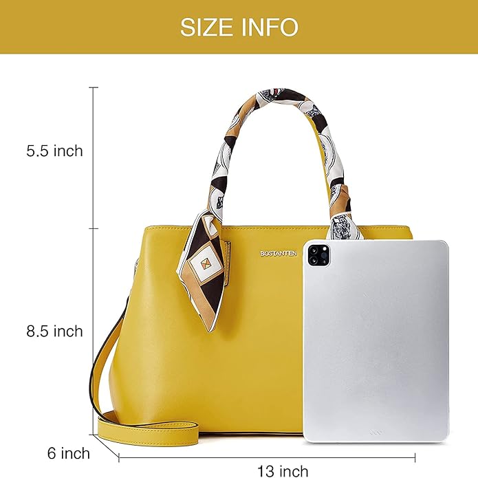 BOSTANTEN Luxe Dames Handtassen van Echt Napa Leer - Elegante Designer Schoudertas in Geel met Exclusieve Pure Zijden Sjaal, Stijlvolle Ritssluiting en Zijden Voering, Perfect Voor Dagelijks Gebruik en Speciale Gelegenheden