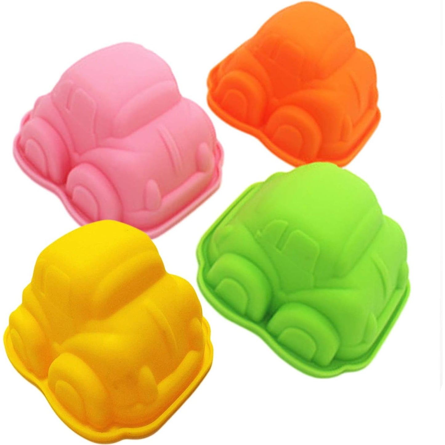 4 Stuks - Silicone Bakvormen - 3D Cartoon Auto Design - Ideaal voor Fondant, Gelei, Chocolade - Kindvriendelijk - Hittebestendig tot 230°C - Perfect voor Feestjes & Creatief Bakken - Willekeurige Kleur - Set van 4